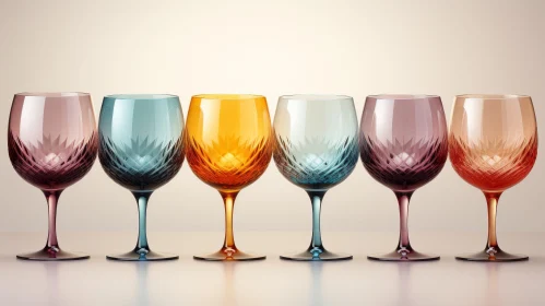 Colorful Cut Crystal Wine Glasses on Beige Background
