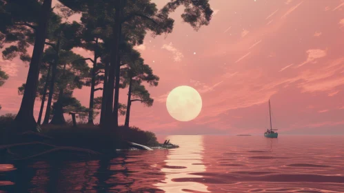 Tranquil Lake Sunset Landscape