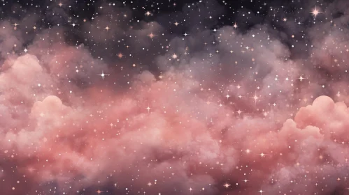 Tranquil Night Sky with Pink Clouds and Bright Stars