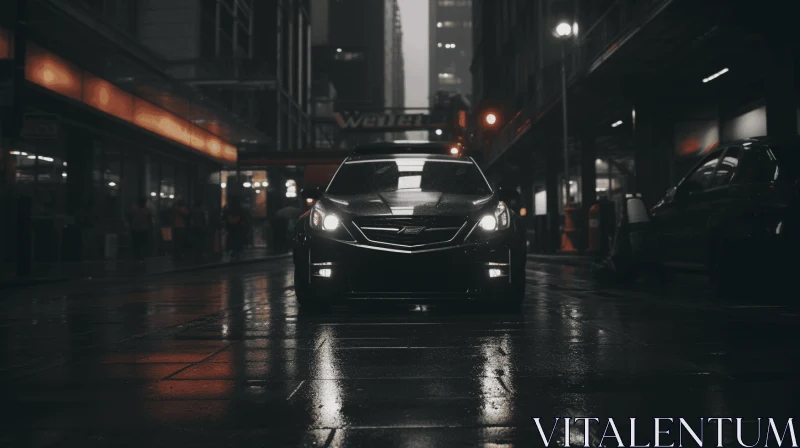 Dark City Night: Cadillac SUV in Raw Street Photography Style AI Image