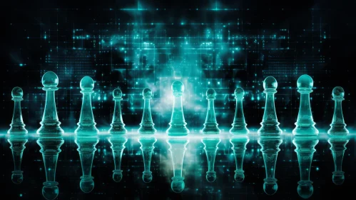 Glass Chess Pieces on Reflective Surface | 3D Rendering
