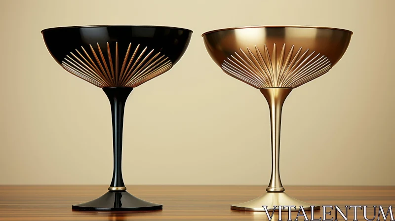 Luxurious Champagne Glasses on Wooden Table AI Image
