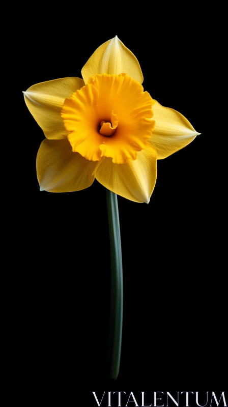 Yellow Daffodil on Black Background: A Study in Contrast and Balance AI Image