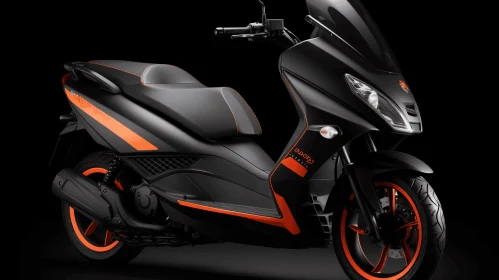 Black and Orange Scooter on Dark Background | High-Quality Image