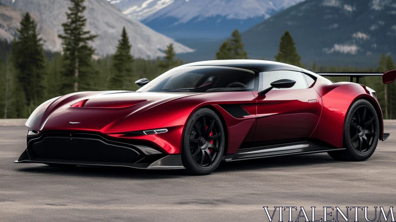 Crimson Martin Speed Supercar in the Mountains | Futuristic Chromatic Waves AI Image