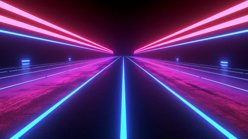 Glowing Neon Lights in a Dark Tunnel AI Image