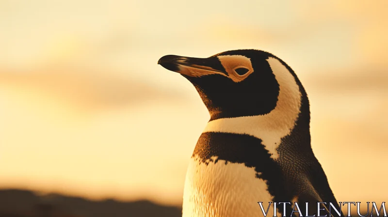 Intense Close-Up of Penguin at Sunset AI Image