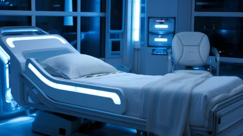 Futuristic Hospital Room with Bed and Flowers
