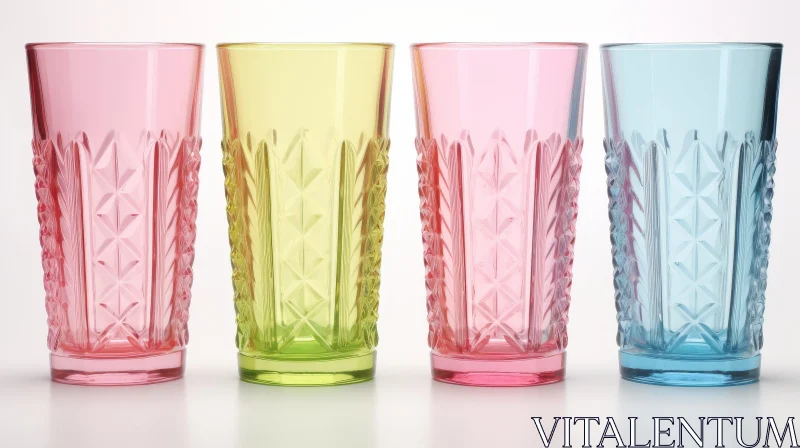 AI ART Colorful Drinking Glasses Set on White Background