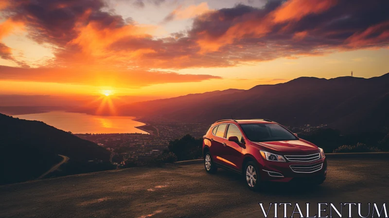 Crimson Chevrolet Traverse: A Captivating Sunset Scene AI Image