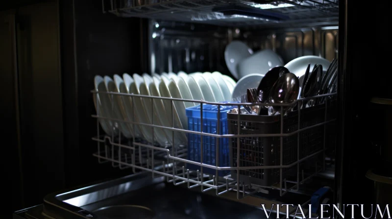 AI ART Efficient and Space-Saving Dishwasher Interior with Clean Dishes