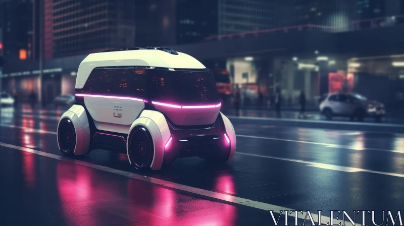 Futuristic Electric Vehicle Night Cityscape AI Image