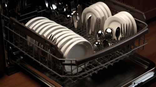 Modern Stainless Steel Dishwasher with Two Racks AI Image