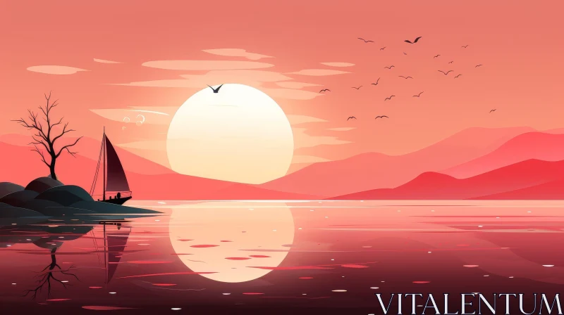 AI ART Tranquil Sunset Over Sea - Serene Landscape View