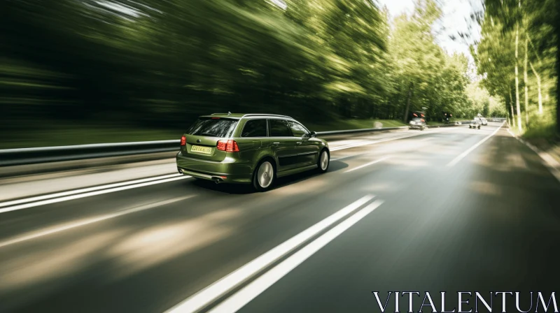 Captivating Image of a Car Driving on a Green Blurry Road AI Image