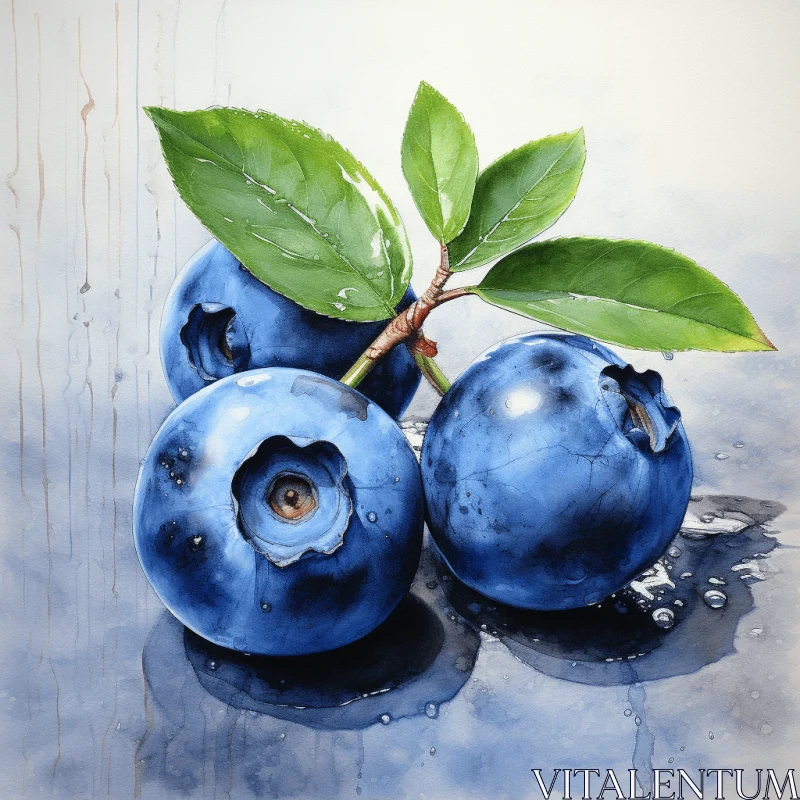 Captivating Watercolor Painting of Blueberries in Water AI Image