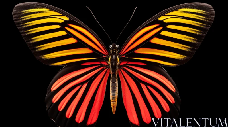 AI ART Striped Butterfly against Black Background: A Study of Nature's Artistry