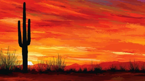 Tranquil Desert Landscape Painting at Sunset
