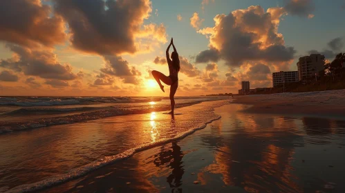 Tranquil Sunset Yoga Beach Silhouette