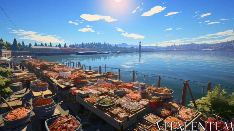City Fish Market on a Sunny Day - Urban Scene AI Image