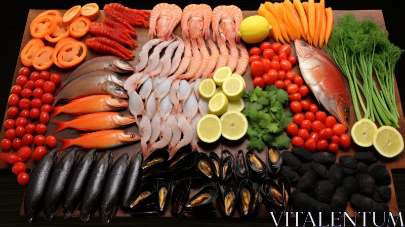 Delicious Seafood and Vegetable Flat Lay Composition AI Image