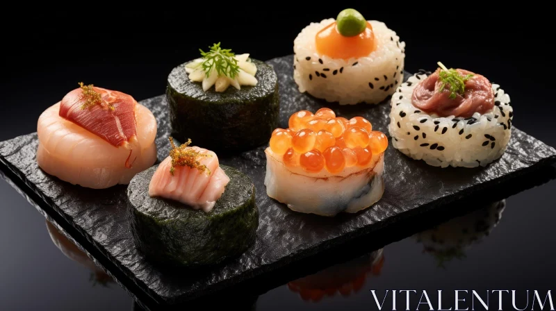 Delicious Sushi Plate on Black Background AI Image