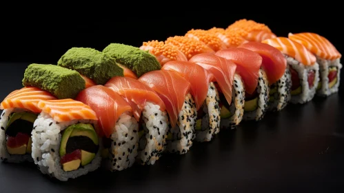 Delicious Sushi Rolls on Black Plate