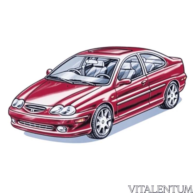 Intricate Red Car Drawing | Detailed Character Illustrations AI Image