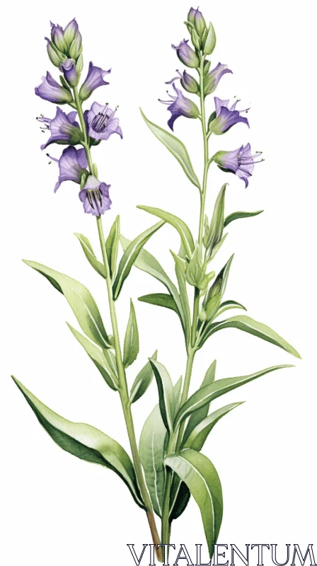 Charming Purple Flowers with Green Foliage - Artistic Illustration AI Image