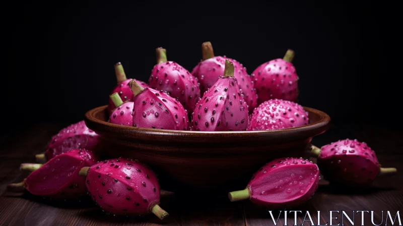 Dragon Fruit Bowl on Black Background: A Vibrant and Colorful Composition AI Image