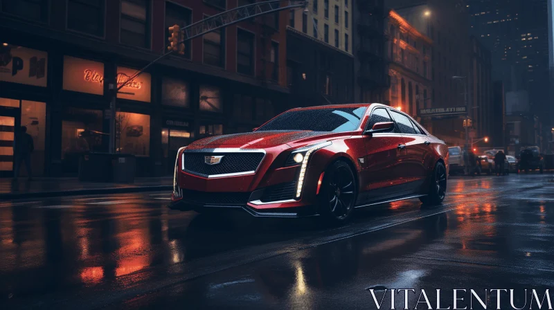 Luxurious Cadillac Car in Rain | Energy-Filled Illustrations AI Image
