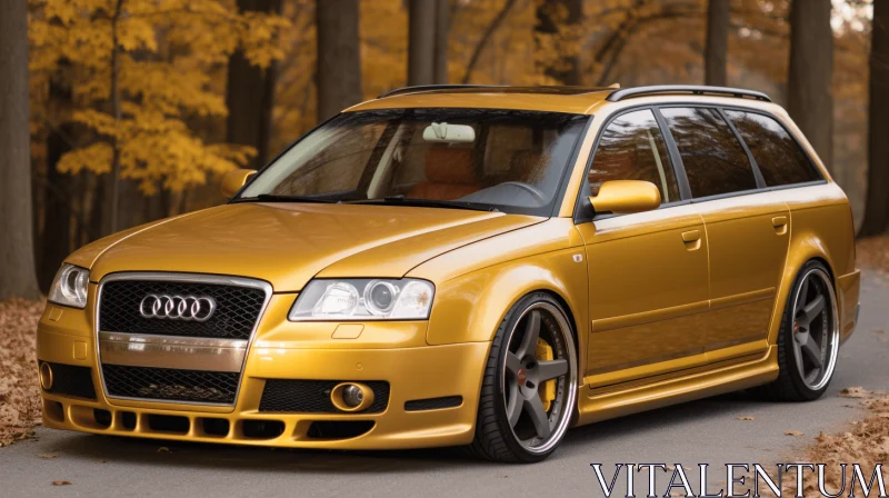 Meticulously Detailed Yellow Audi S4 Wagon in Fall | Bronze and Amber AI Image