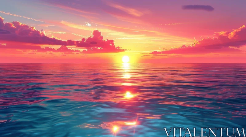 AI ART Tranquil Ocean Sunset - Beautiful Sky Reflection