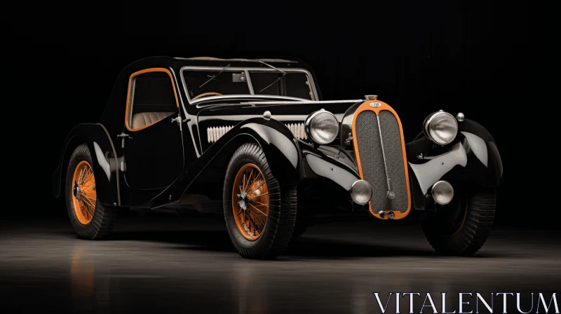 Antique Black and Orange Sports Car in a Dark Room AI Image