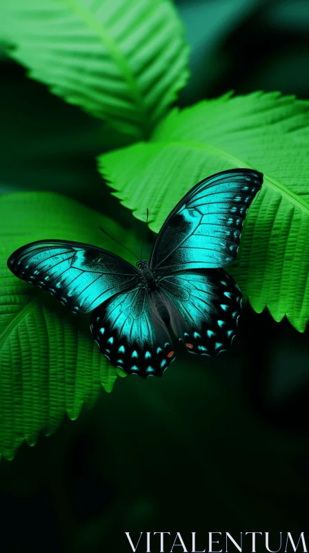 Blue Butterfly on Green Leaves - A Photorealistic Nature Representation AI Image