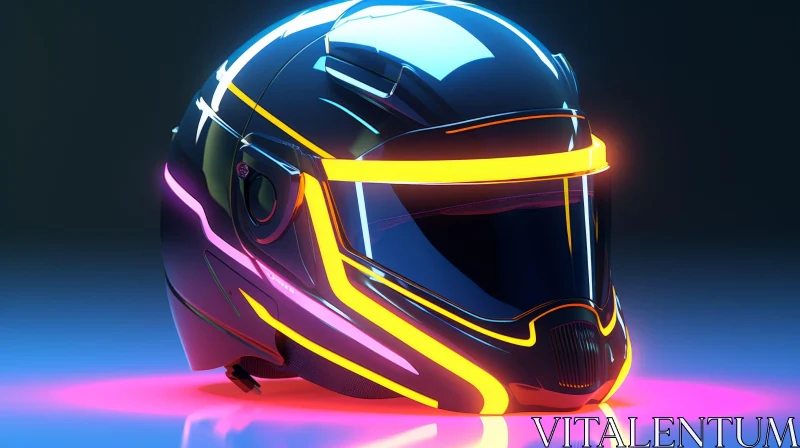 Neon Glowing Futuristic Motorcycle Helmet AI Image