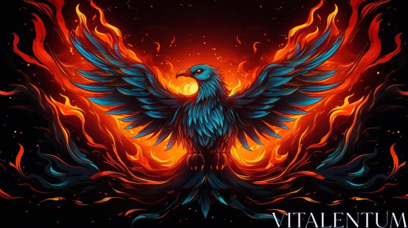 Phoenix Rising Digital Painting - Fiery Rebirth Artwork AI Image