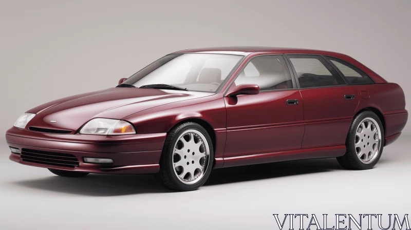 Red Car with Wheels - Captivating 1990s Understated Elegance AI Image