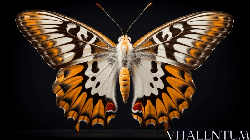 Surrealist Orange and White Butterfly on Black Background AI Image