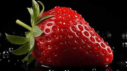Captivating Fresh Strawberry on Black Background | Sleek Metallic Finish