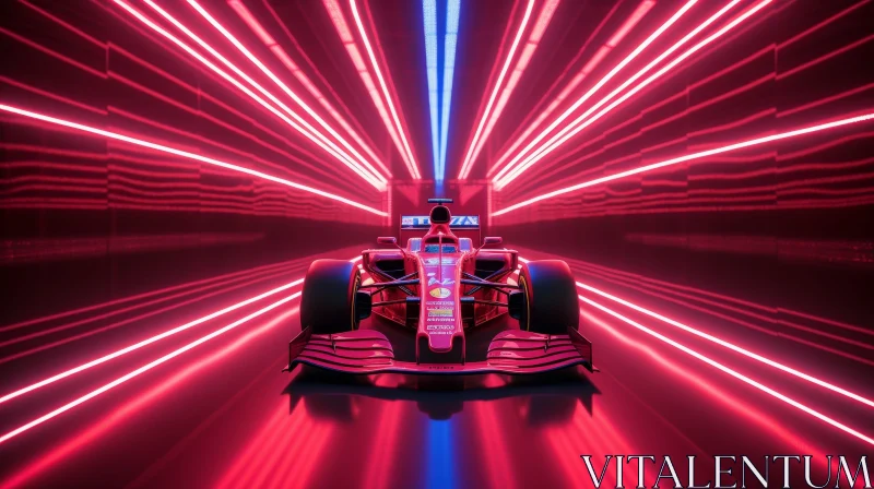 Red Formula 1 Car in Futuristic Tunnel AI Image