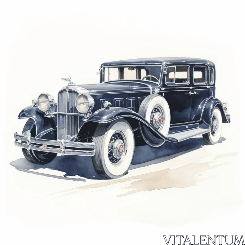AI ART Vintage American Beauty Automobile: Watercolor Illustration