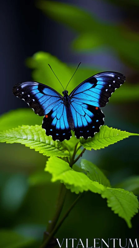 Blue Butterfly on Leaf - Nature's Beauty in Sharp Colors AI Image