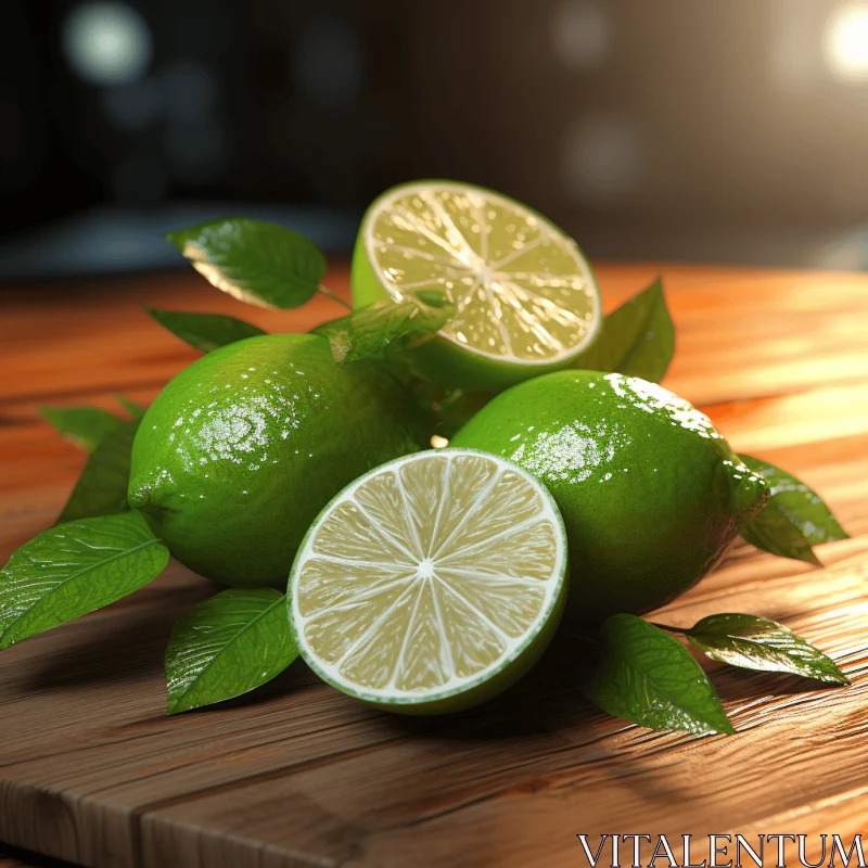 AI ART Captivating Lime Slices on Wooden Table | Luminous Shadowing