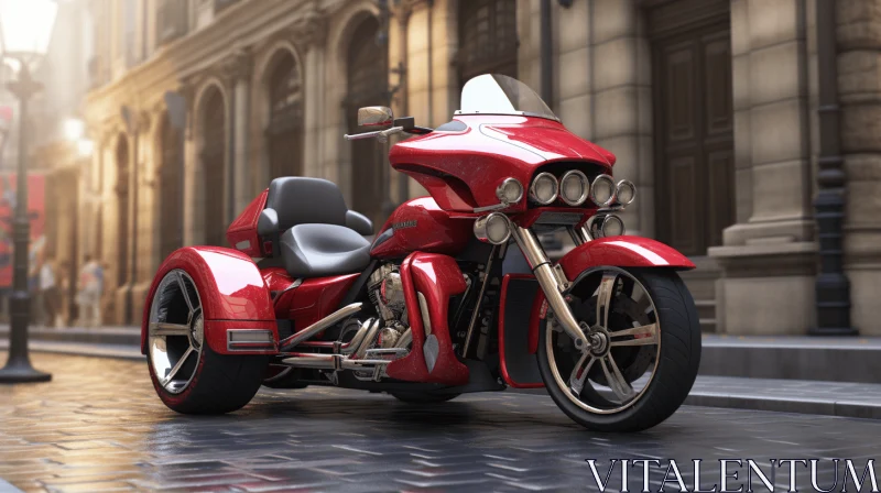 Captivating Red Motorcycle: Realistic Rendering in City AI Image