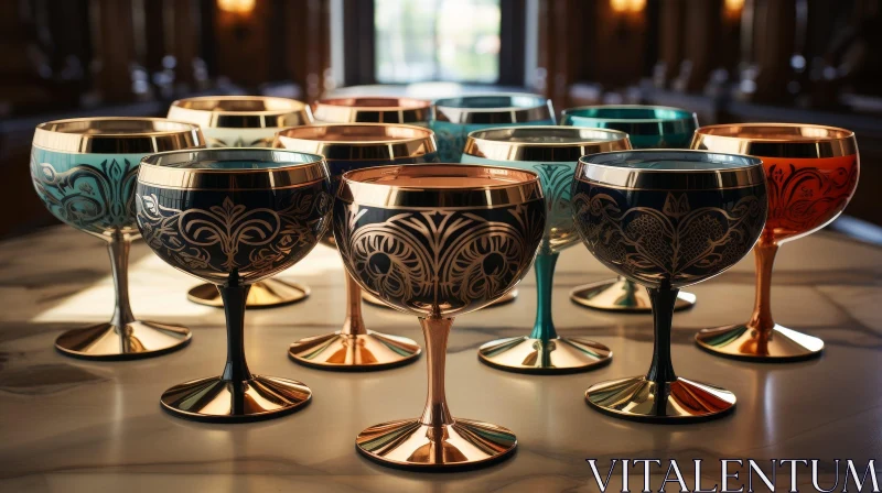 Luxurious Wine Glasses on Marble Table - Interior Decor Elegance AI Image