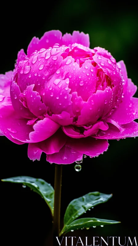 Pink Peony in Rain - A Tranquil Gardenscape AI Image