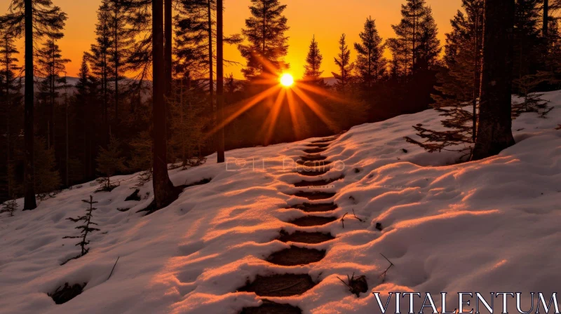 Winter Sunlight Landscape - Tranquil Nature Scene AI Image