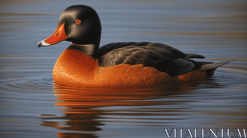Black and Orange Duck on Water - Photorealistic Rendering AI Image