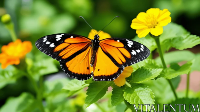 Butterfly Perched on Vibrant Yellow Flower AI Image